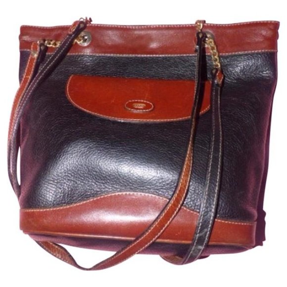 Vintage Bally Black Pebbled With Smooth Brown Leather Satchel - Picture 1 of 9
